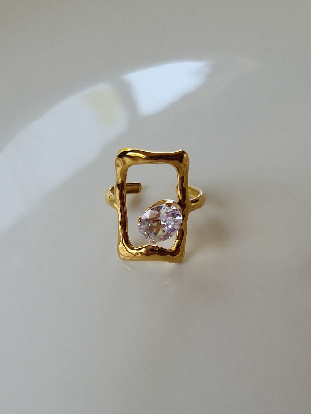 Gold Stainless Steel Rectangle Adjustable Ring